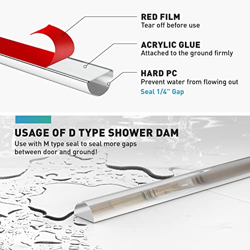 Shower Door Bottom Seal, 2 PCS 1/2"" x 36"" Shower Door Sweep for 1/2 Inch Glass, Frameless Glass Shower Door Seal Strip - Stop Shower Leaks and Create a Water Barrier, Clear - size: For 1/2" Glass