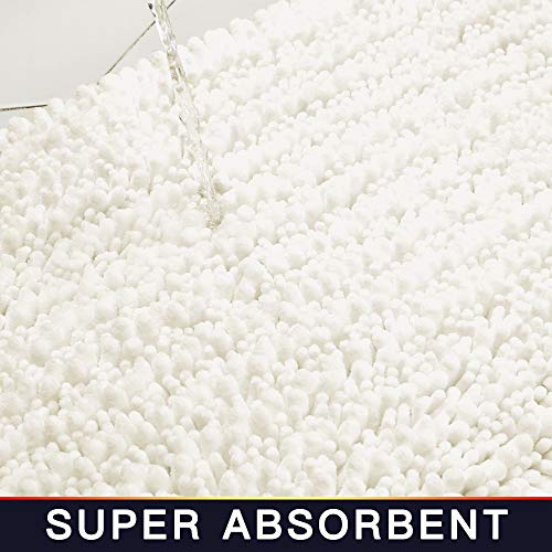 Walensee Bathroom Rug 2 Pieces Set Non Slip Bath Mat (20"x32" Plus 20"x32" Ivory) Water Absorbent Super Soft Shaggy Chenille Machine Washable Dry Extra Thick Perfect Carpet for Shower Floor - color: Ivory, size: 20"x32" plus 20"x32"