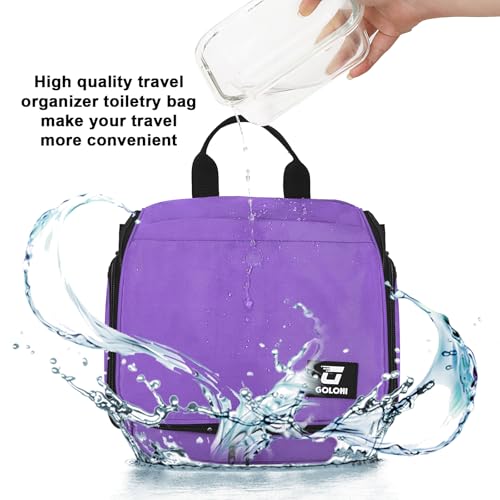 Goloni Hanging Toiletry Bag, 10 Compartments Water-Resistant Makeup Bag with 360° Spinning Metal Hook, Large Travel Cosmetic Organizer for Men & Women, Purple (7.05oz) - color: Purple