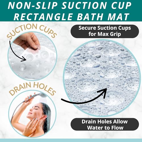 ENKOSI Bath Mat – 40 x 16 Inch Extra Long Non Slip Bathtub Mat – Anti Slip Clear Shower Mat with Suction Cups and Drain Holes – Bathroom Mat for Bath Tub and Smooth Shower Floors (40x16 Clear) - color: Clear