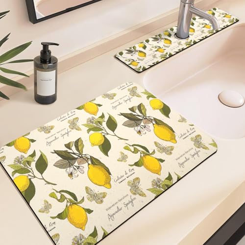 19.5" x 12" Dish Drying Mat & 24" x 5.5" Sink Splash Guard, Super Absorbent Drainer Rack Mat for Kitchen Counter Coffee Bar - color: Yellow, size: 19.5"*12"+24"*5.5"