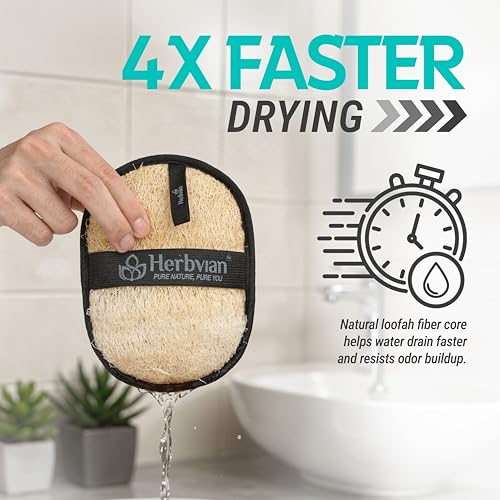 Natural Loofah Body Scrubber for Men, 2PCS Black & White Handmade Vietnamese Luffa Sponge for Shower with Cotton Hanging Tag, Exfoliating Bath Loofah, Durable Body Sponge for Daily Use