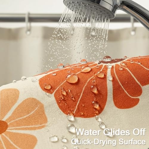 Boho Floral Shower Curtain Stall Small Half Single Mini Vintage Retro Orange Flower Cute Colorful Fun Abstract Pretty Aesthetic Fabric Cloth Bathroom Decor Set 36x72 inch Polyester 7 Hooks - color: Orange, size: 36"W x 72"L (Pack of 1)