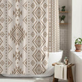 HunnmingRe Western Shower Curtain Waffle Southwest Aztec Geometric Stripes Fabric Shower Curtain Set with Hooks for Bathroom 72 x 72 Inches Farmhouse Boho Bath Curtains(Beige) - color: Beige