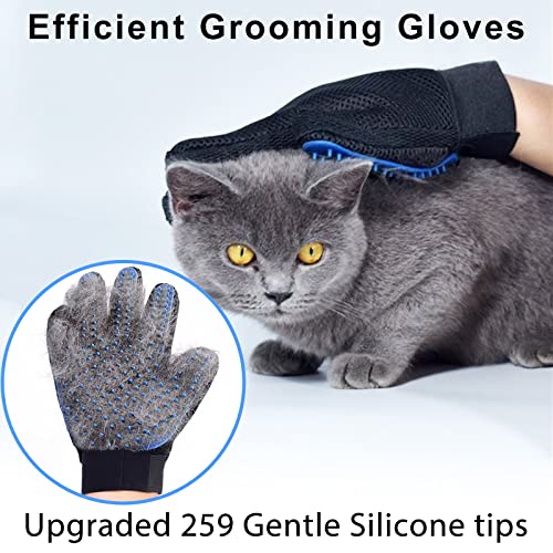 Cat Grooming Glove Brush, Pet Hair Remover Tool, 1 Pair Reusable Dog Hair Fur Remover for Carpet, Furniture, Couch, Clothes, Eco-Friendly and High efficiency (Blue)