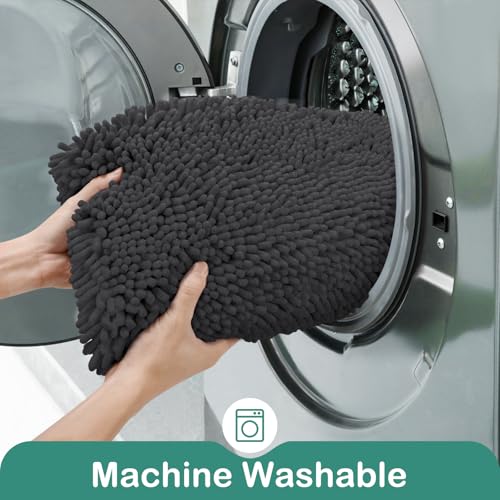 HOMEIDEAS Bathroom Rugs Set 2 Pieces, Ultra Soft Non Slip Absorbent Chenille Toilet Bath Mat Set (Charcoal/Dark Grey) - color: Grey-charcoal, size: 1'8" x 2'8" (U Shape 20"x24"+20"x32")