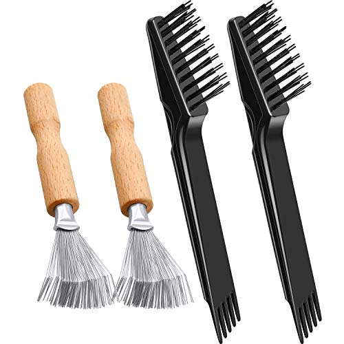 Boao 4 Pcs Hair Brush Cleaning Tool Set Mini Hair Cleaning Brush Tool Wooden Handle Mini Rakes for Removing Dust Home Salon Use(Black) - color: Black