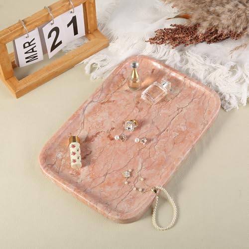 Karibiber Marble Vanity Tray, Bathroom Tray for Countertop, Decoration Dresser Organizer, Perfume, Jewelry Holder, Red Stone Serving for Kitchen Sink Storage(Spring Rose) - color: Red