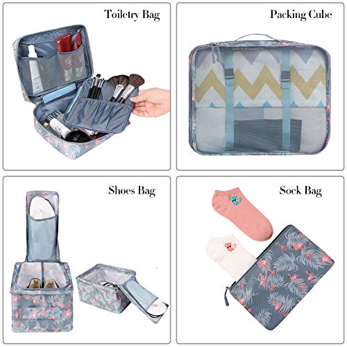 BAGAIL 8 Set Packing Cubes Luggage Packing Organizers for Travel Accessories-Red Flamingo - color: Red Flamingo, size: 8 Set