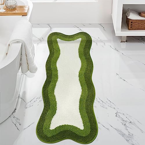 HAOCOO Bathroom Rugs Runner 18x47 inch, Non Slip Soft Green Rug Irregular Shape Bathroom Mats, Washable Absorbent Long Bathroom Rugs for Bedroom Aesthetic Bathtub Sink Shower - color: Green, size: 18x47 inch (Irregular)
