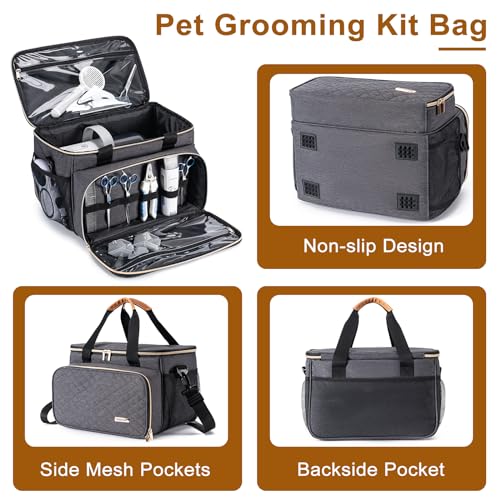 Dog Grooming Vacuum Bag, Pet Grooming Kit Bag Perfect for Dog Hair Vacuum & Grooming Tool Kit Accessories- Grey - color: Gray