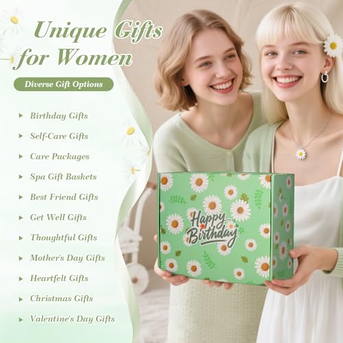 Daisy Birthday Gifts for Women,Self Care Gift Box for Mom,Wife,Best Friend | 12 Piece Birthday Gift Basket with Blanket Mug Candle Spa Gifts, Unique Happy Birthday Surprise for Her