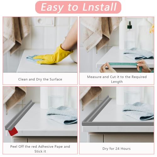 39 Inch Shower Threshold Water Dam, Silicone Barrier Shower Door Bottom Seal Strip, Self Adhesive Waterproof Barrier, for Kitchen Countertop Sink, Cooktop, Bathroom（Grey） - color: Gray, style: 39 in