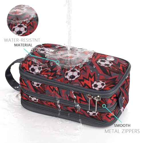 Kids Toiletry Bag for Boys, Travel Toiletry Bag for Little Young Boys Waterproof Hanging Wash Bag Toddler Traveling Toiletries, Red Soccer Balls - color: Red Soccer