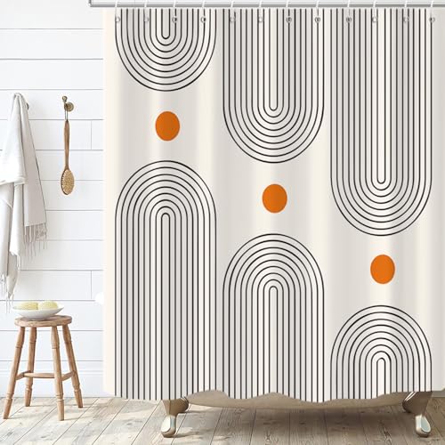 Boho Mid Century Extra Long Shower Curtain, Minimalist Abstract Arch Simple Sun Modern Machine Washable Waterproof Fabric for Bathroom Bathtub with 12 Hooks 72Wx84H - color: Cream, size: 72"W x 84"L (Pack of 1)