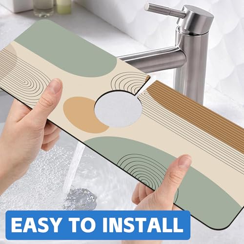 Abstract Minimalistic Geometric Kitchen Sink Splash Guard Mat Absorbent Fast Drying Mat Faucet Draining Mat Sink Splash Guard Behind Faucet Drip Catcher for Kitchen Bathroom 5.5"×15" - size: 5.5" x 15"