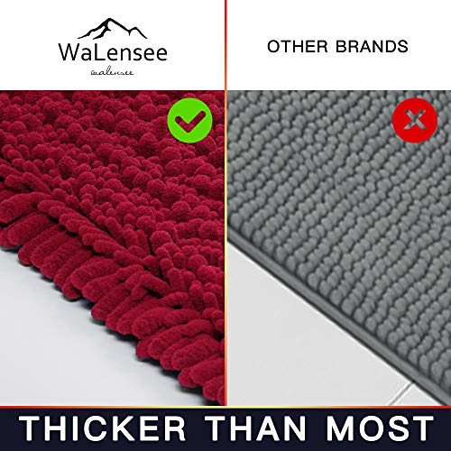 Walensee Bathroom Contour Rug Non Slip Toilet U Shaped Bath Mat (20x24, Red) Water Absorbent Super Soft Shaggy Chenille Machine Washable Dry Extra Thick Perfect Absorbant Best Plush Carpet - color: Red, size: 20"x24" Contour Rug