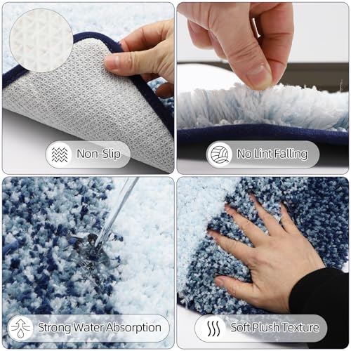 iMucci Bathroom Accessories Navy Blue Bathroom Sets with Shower Curtain and Rug, Navy Blue Ombre Waterproof Shower Curtain with Ultra Absorbent Rug Bathroom Accessories Set for Home Decor - size: Bath Set+Shower Curtain+Bath Rug, style: Navy Blue