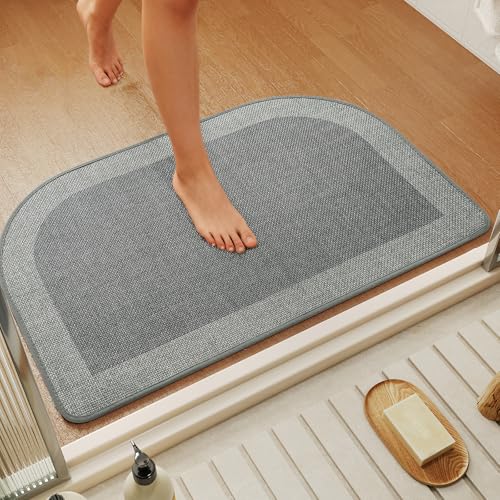 YDKGL Half Circle Bath Mat,Thin Bathroom Rugs Fit Under Door Quick Dry Non Slip Washable Bathroom Mat with Rubber Backing,Absorbent Woven Half Round Shower Rug - color: A-grey, size: 16" X 24“