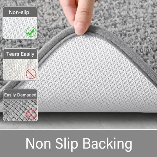 LOCHAS Bathroom Rugs Sets 3 Piece, Microfiber Long Bath Rug Set Non Slip Washable, Shaggy Toilet Rug Set Absorbent, Soft Cozy Bath Mat Set Quick Dry, Grey - color: Grey, size: 48" x 20" + 24" x 17" + U Shape 24" x 20"