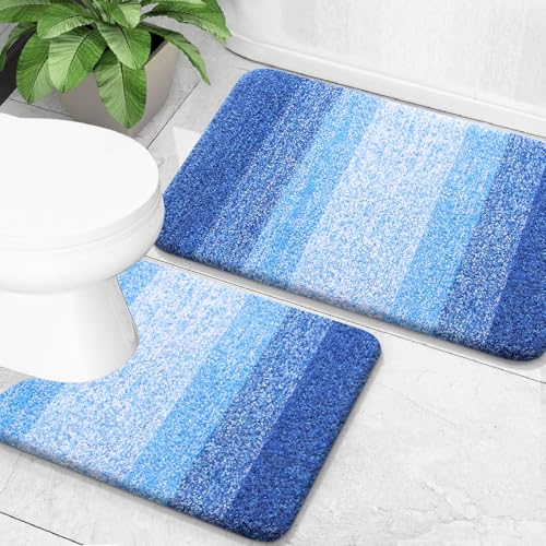 OLANLY Bathroom Rug Set 2 Piece, Soft Absorbent Microfiber Bath Mats and U-Shaped Contour Toilet Rug, Non-Slip, Machine Wash Dry, Shaggy Bath Mats for Bathroom (24"x16"+24"x20", Light Royal Blue) - color: Light Royal Blue, size: 24" X 16" + U24" X 20"