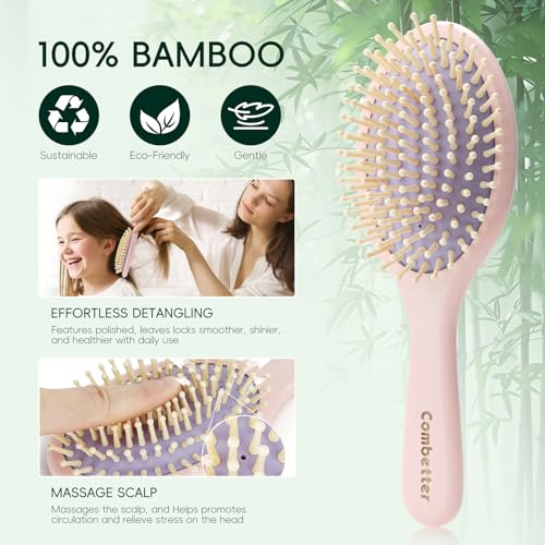 Bamboo Hair Brush for Women,Kid- Pink Detangling Brush for Curly, Long, Thick, Wet & Dry Use, Scalp Massage for Hair Growth, All Hair Types | Ideal Gift Combetter