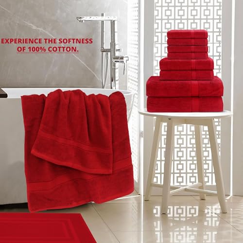 GOLD TEXTILES Premium Bath Towels Set (Pack of 4,27 x 54) 100% Ring-Spun Cotton Bathroom Towels for Hotel, Spa, Soft and Absorbent (27 x 54, Red - 4 Pcs) - color: Red, size: 4 Pack 27x54