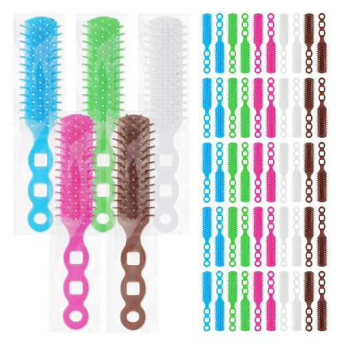 Hair Brushes in Bulk Individually Wrapped for Homeless,Plastic Hair Brush for Curly Wavy Hair,Detangling Hair Brush for Nursing Charity Hotel Shelter(Blue Rose Red White Green Brown) (Pack of 40)