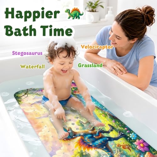 XIYUNTE Baby Bath Mat for Tub Non Slip Kids, BPA Free Extra Long Bathtub Mat 40x16 with Drain Holes and 200 Suction Cups, Non Toxic Machine Washable Toddler Bath Mat, Eco-Friendly Certified - color: Stego