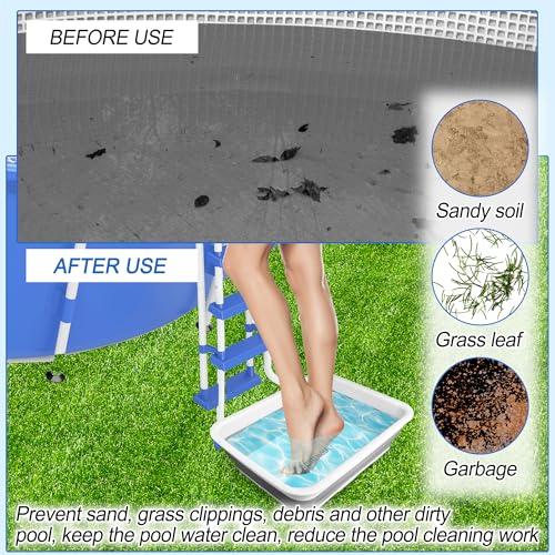 11.8" x 7.87" x 4.5" Pool Foot Bath Tray for Swimming Pool, Non- Slip Collapsible Foot Bath for Pool, Portable Foot Tub for Pool for Above Ground Pool Accessories, Rinse Feet Keep Pool Clean - color: Grey + White