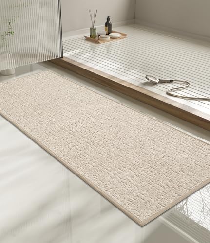 chakme Bathroom Rugs Mat 59x17, Ultra Thin Non Slip Bath Mat Quick Dry Absorbent Bath Mat for Bathroom Floor, (Light Beige, 59"x17") - color: Light Beige, size: 4'11" x 1'5"(Rectangular)
