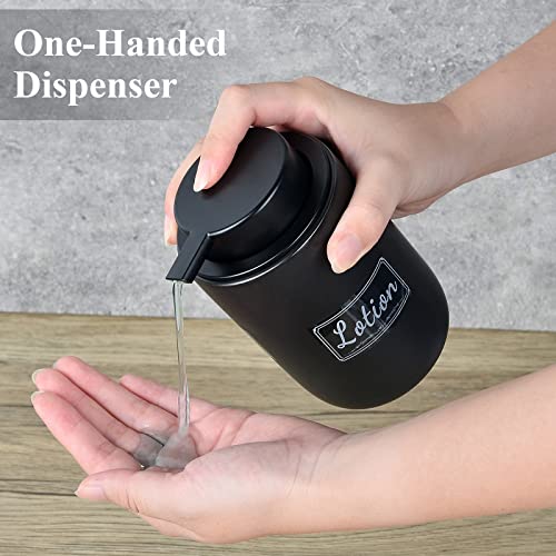 BosilunLife Black Soap Dispenser Set - 2 Pack 12oz Ceramic Dish Soap Dispenser with Rust Proof Pump for Kitchen, Hand Soap and Lotion Set Suitable for Farmhouse Bathroom Decor with Waterproof Labels - color: Black-liquid Pump