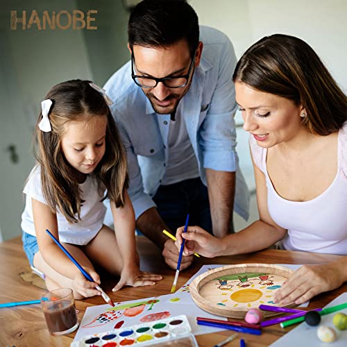 Hanobe Round Wood Decorative Tray: Unfinished Wooden Craft Trays DIY Ottoman Serving Tray Centerpiece Candle Holder Trays for Kitchen Countertop Crafts Art Home Decor Montessori Activity - color: Natural Wood