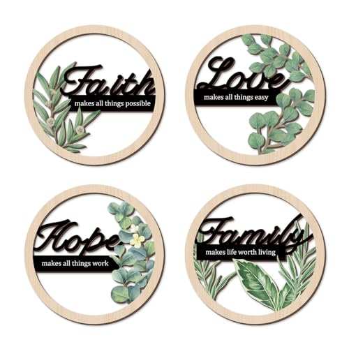 TOARTi Bohemian Inspirational Wooden Hanging Signs Sage Green Botanical Wall Art for Bedroom Living Room Eucalyptus Faith Hope Love Family Positive Affirmations Wall Decor Hollow Boho Minimalist Wood Plaques - color: Green Leaves Quotes Wall Art