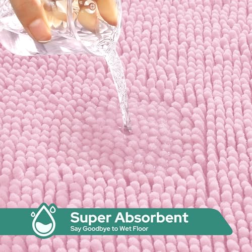 HOMEIDEAS 3 Pieces Light Pink Bathroom Rugs Set, Ultra Soft Non Slip Bath Rug and Absorbent Chenille Bath Mat, Includes U-Shaped Contour Rug, Bath Mat and Toilet Lid Cover, Perfect for Bathroom, Tub - color: Light Pink, size: 20"x32"+U 20"x24"+Cover 18"x2