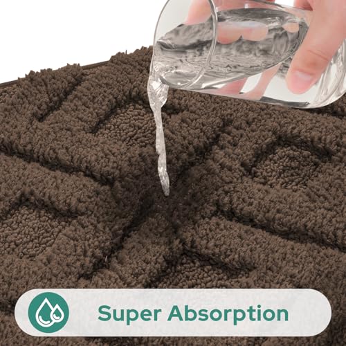 HOMEIDEAS Brown Bathroom Rug Set 2 Piece, Soft Microfiber Tufted Bath Mats, Super Absorbent Non Slip, Machine Washable Bathroom Rugs for Tub, Shower and Floor, 20" x 32" Plus 16" x 24" - color: Brown