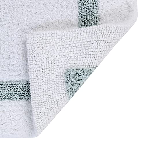 Better Trends 100% Cotton Hotel Collection Bath Mats Set, White & Blue Mats - Tufted, Reversible & Absorbent & Machine Washable 2 Piece Bathroom Rug Set, Shower & Sink Bath Rug - color: White & Blue, size: 2 Piece Set (17" x 24" | 24" x 40")