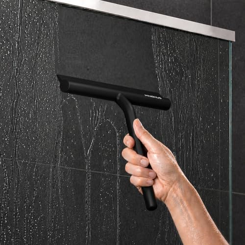 Minismus Shower Squeegee with Hook - Silicone Window Wiper - Shower Squeegee for Glass Doors - Glass Squeegee Bathroom Shower - Window Squeege (8.25 Inches, Black) - color: Black Hook