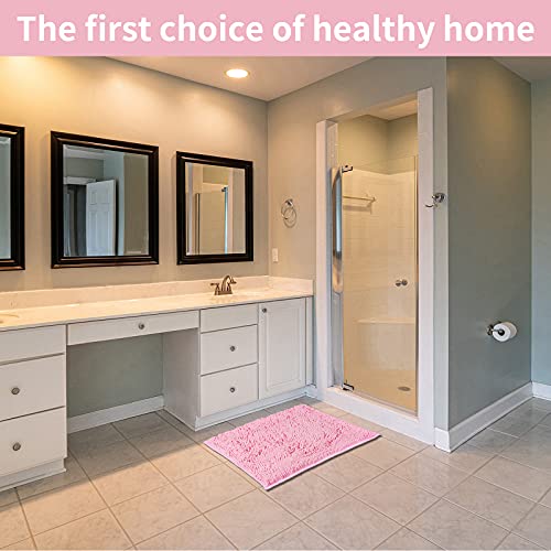 LanYunUmi Rugs for Bathroom Slip-Resistant Shag Chenille Bath Mat Extra Soft and Absorbent Rug Shower Room Machine-Washable Fast Dry（Pink 17"x24"） - color: Pink, size: 17"x24"