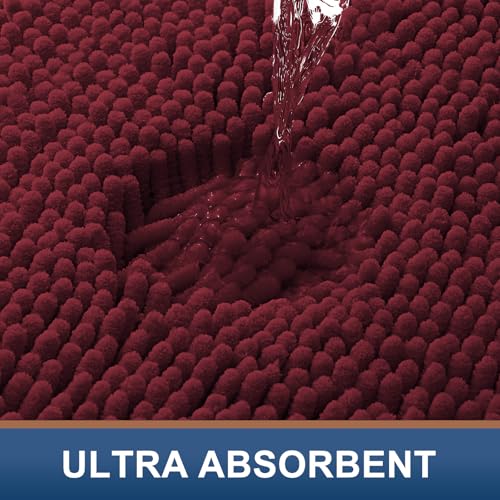 Smiry Luxury Chenille Toilet Rugs U-Shaped 20x20, Soft Absorbent Non-Slip Contour Bathroom Rugs for Toilet, Machine Washable Contoured Bath Mats, Burgundy - color: Burgundy, size: 20" X 20" Contour Rug