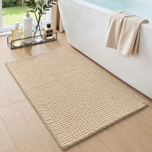 DEXI Bathroom Rugs 24x16, Non Slip Washable Bath Mat, Absorbent Chenille Bathmat, Ultra Soft Thick Carpet for Tub Shower Floor, Beige - color: Beige, size: 24" X 16" (Rectangular)