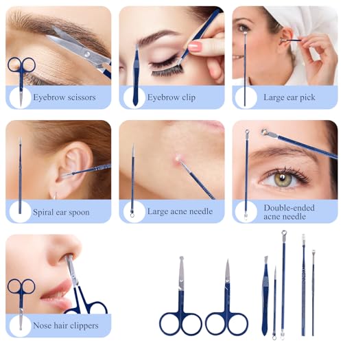 Manicure Set Pedicure Kit Nail Clippers Set Fingernail Clipper Set Ingrown Toenail Nail Kit Scissor Nail Trimmer Kit 18 Pieces Women and Men’s Care Grooming Tools with Fine Case (Dark Blue_18 Pieces) - color: Dark Blue_18 Pieces