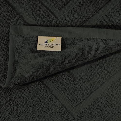 Feather & Stitch 2 Piece Towel Like Bath Mats (30x21 Inch) 100% Cotton Terry Bath Mats, Bathroom Shower Floor Mats [NOT A Bathroom Rug], Soft Absorbent Washable Mats - Charcoal - color: Charcoal