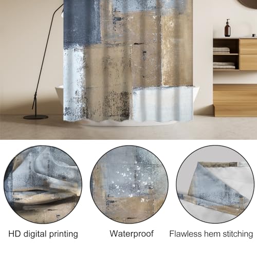 Lnond 4Pcs Bathroom Shower Curtain Sets with Rugs,Brown and Blue Painting Art Bathroom Sets with Shower Curtain and Rugs and Accessories - color: Blue Grey White Abstract-01