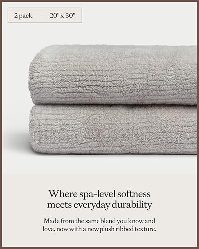 Cozy Earth Ribbed Hand Towel Set - 60% Cotton 40% Viscose from Bamboo Hand Towels - Soft & Absorbent Textured Ribbed Pattern - 2 Pack Light Grey - color: Light Grey, size: Hand Towel