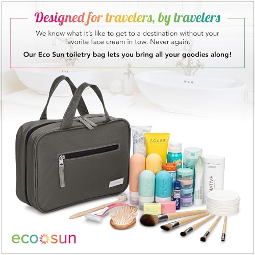 Eco Sun Hanging Travel Toiletry Bag — Designed in Hawaii — Water-resistant Travel Organizer for Bathroom Accessories (Grey) - color: Grey