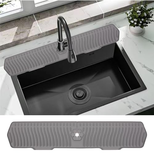 30 Inch Sink Splash Guard, Large Size Kitchen Sink Splash Guard, Longer Silicone Faucet Handle Drip Catcher Tray for Kitchen Countertop, Bathroom, Farmhouse (Grey) - color: Gray