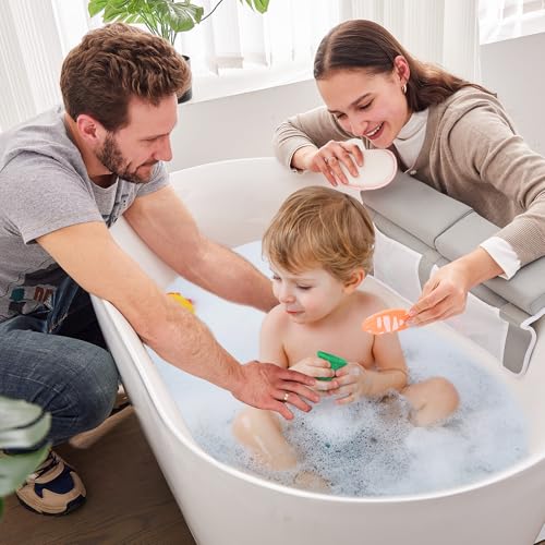 Bath Kneeler and Elbow Rest Pad Set, Thick Soft Quick Dry Bathtub Mat for Baby Bathing Time, Memory Foam With Toys Organizer, Gifts for Parents, Grey - color: Grey