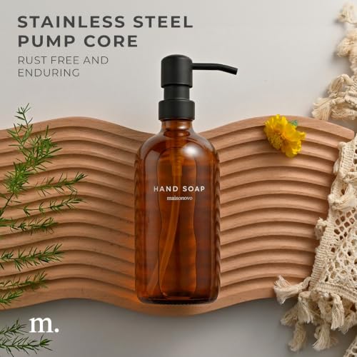 MaisoNovo Soap Dispenser 1-Piece Set | 16.9oz Amber Bottles with Black Plastic Pumps - color: Amber/Black