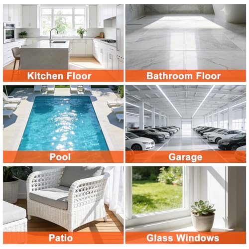 BITOPE Floor Squeegee for Cleaning, 17.3" Heavy-Duty Squeegee for Floor, Silicone Scrubber Broom with 5 Ft Stainsless Steel Long Handle for Bathroom, Glass Windows, Tile, Garage, Deck